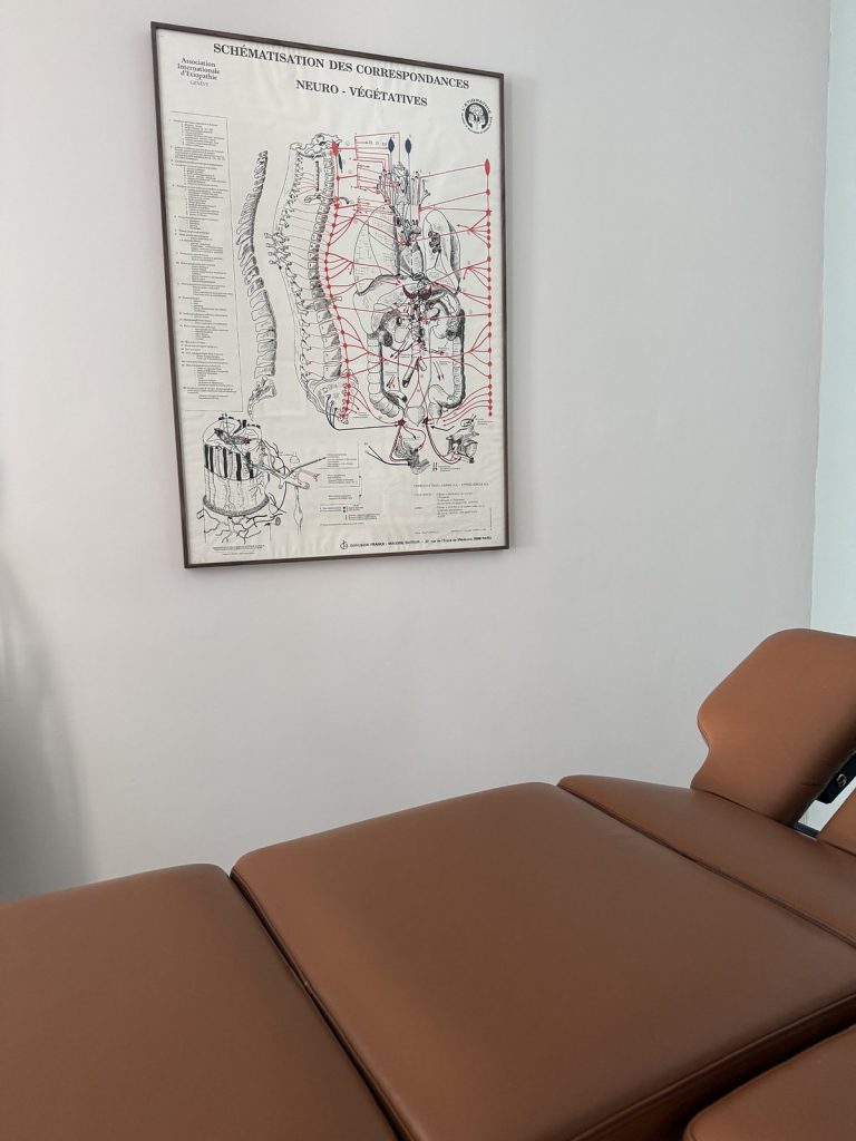 Table de soin et planche d'anatomie – cabinet d'ostéopathie ÉtioSanté, Balma